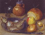 Georg Flegel Still life with herring und Bartmann jug oil on canvas